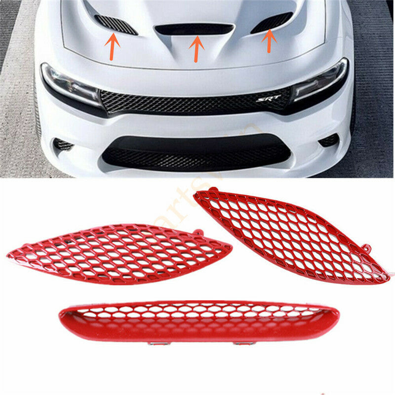 Suitable for 2015-2020 for Dodge Charger SRT Hellcat with Red Decorative Cover and Grille Frame - n