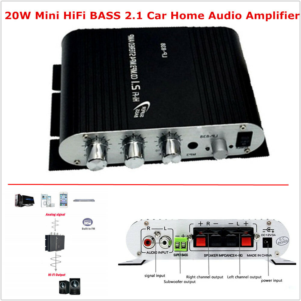 Lepy LP-838 20W for Mini HiFi 2.1 Car/Home Audio Amplifier/Portable PC Player (12V) n
