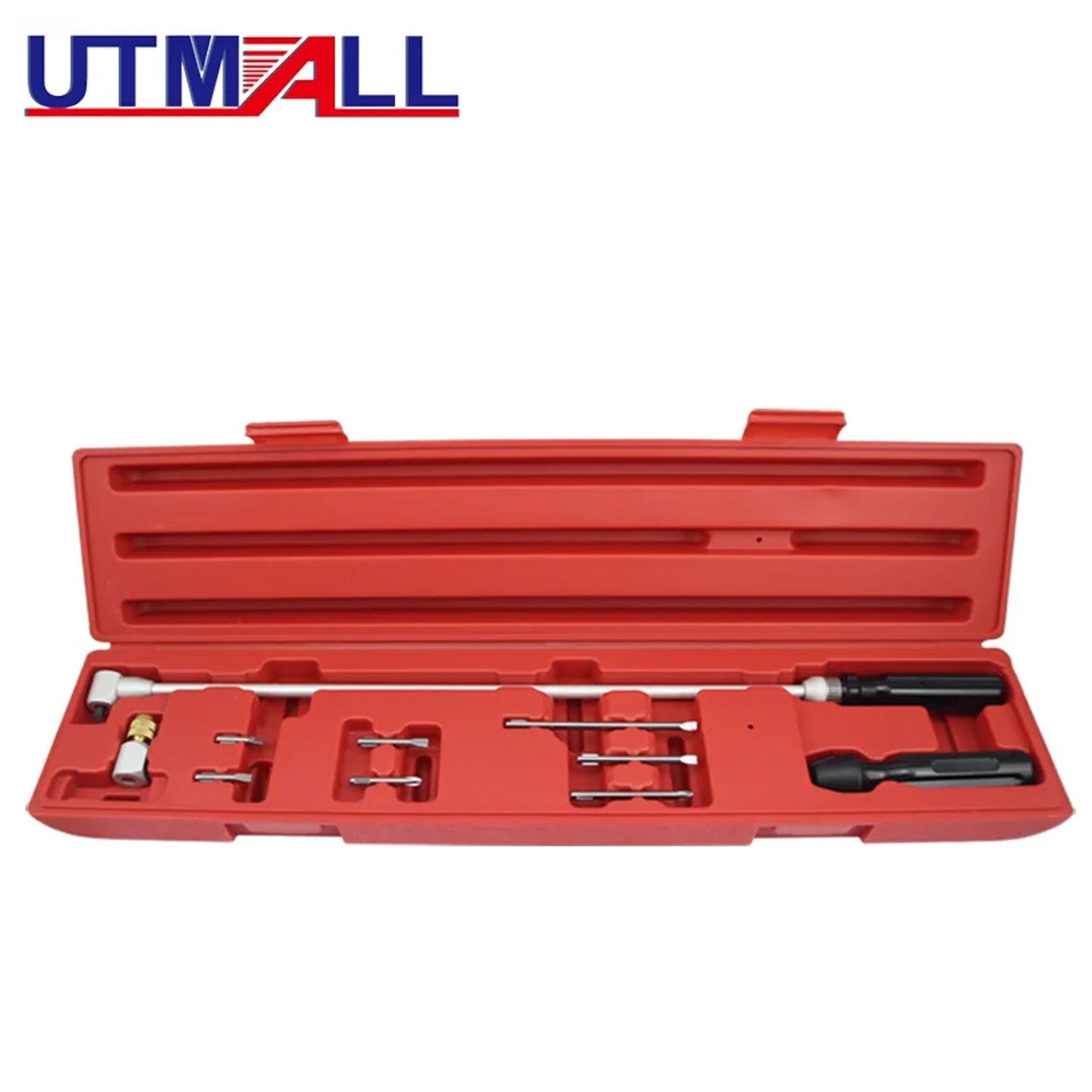 Carburetor adjustment wrench tool set with 90-degree bevel screwdriver and angle screws.
