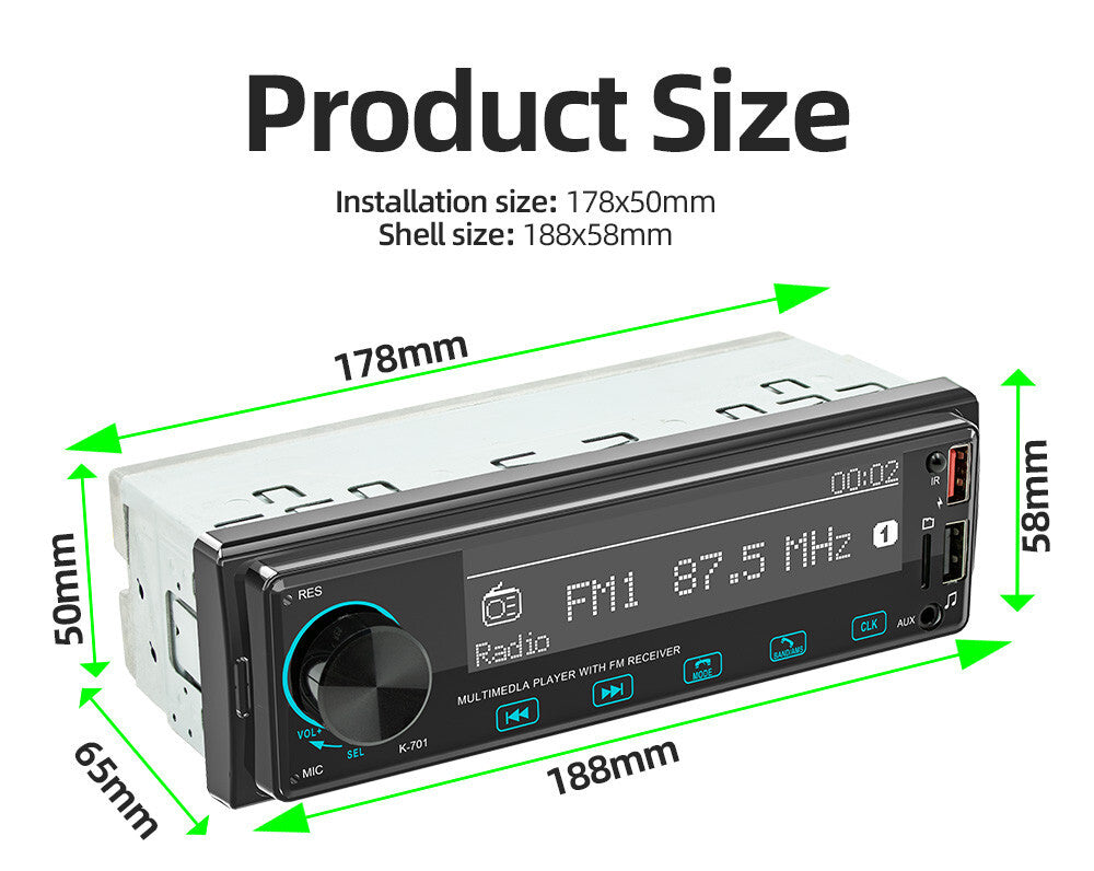 1DIN Car Stereo Radio MP3 Player BT/FM/AUX Input/TF/U Disk Playback Multimedia