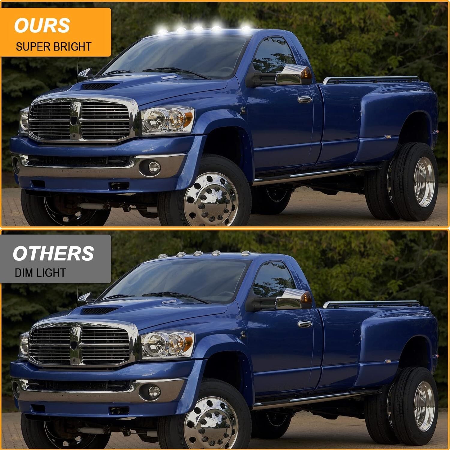 5-piece white LED cab roof marker lights for 2003-2018 for Dodge for Ram 1500 2500 3500 trucks.