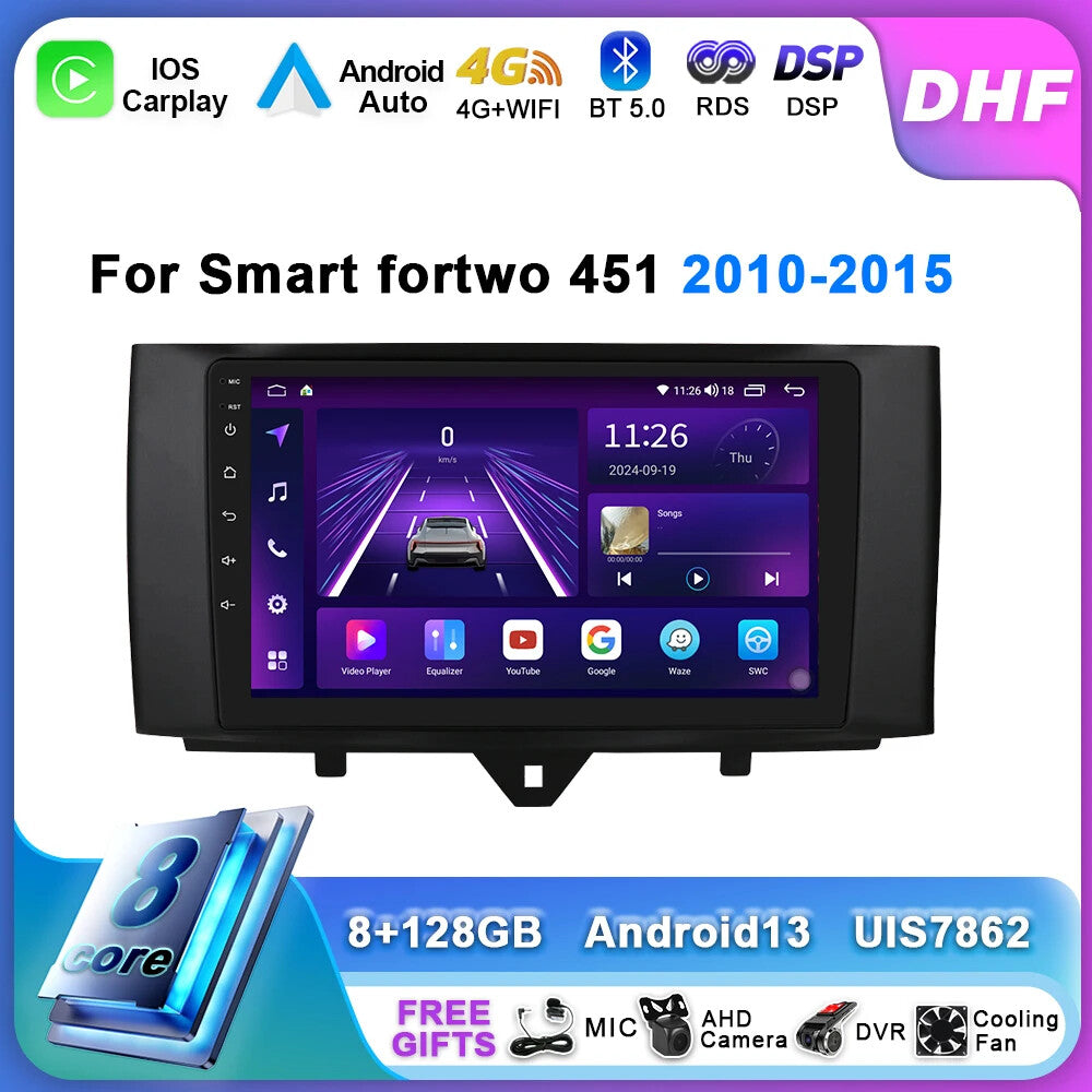 for Smart fortwo 451 2010-2015 Android Car Radio CarPlay GPS Stereo Video Player