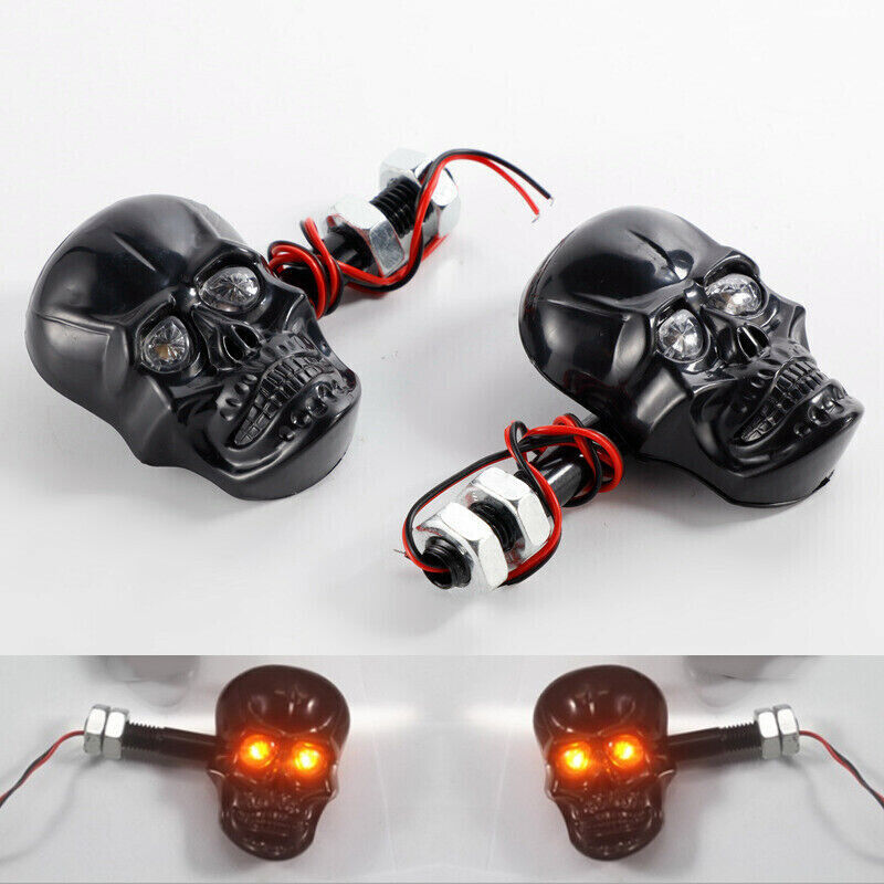 4x Skull LED Turn Signal Lights Indicator for Honda Shadow VT VT1100 VT750 VT600 Q
