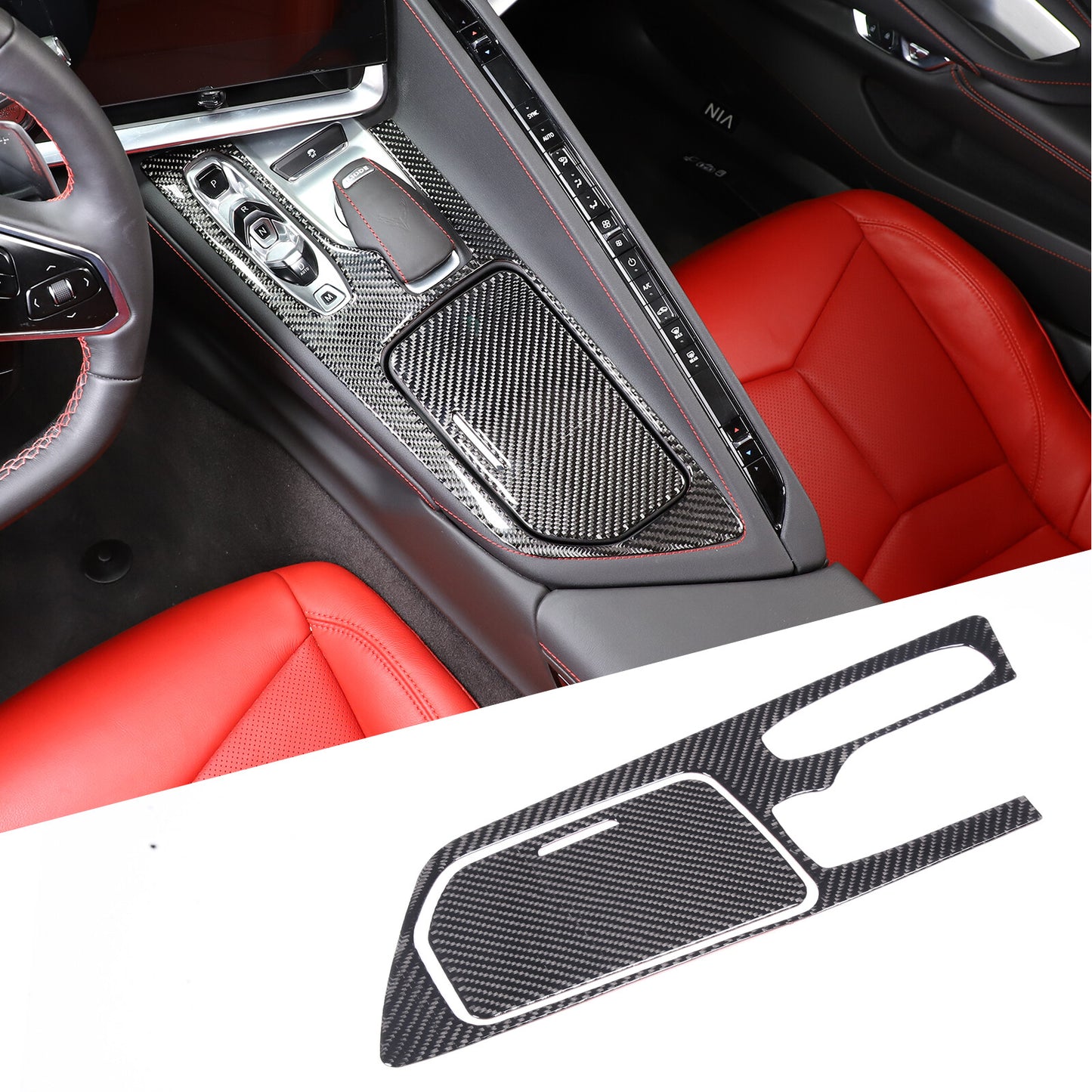 Carbon fiber center gear shift cover sticker for Corvette C8 2020-23 n