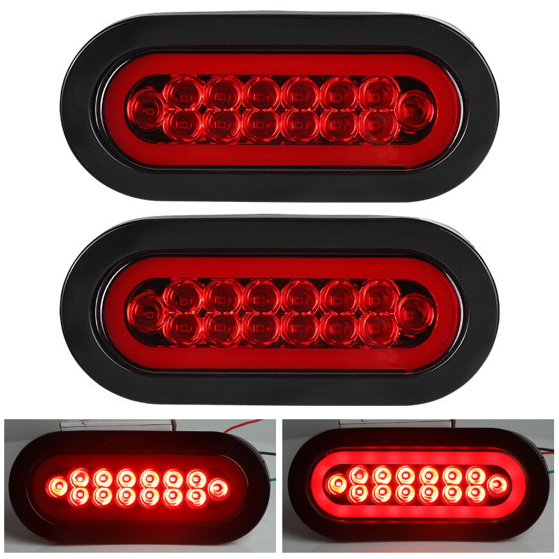 2X Red 6 Oval Lights LED Rear Stop Turn Tail Truck Trailer RV Sealed w/Grommet