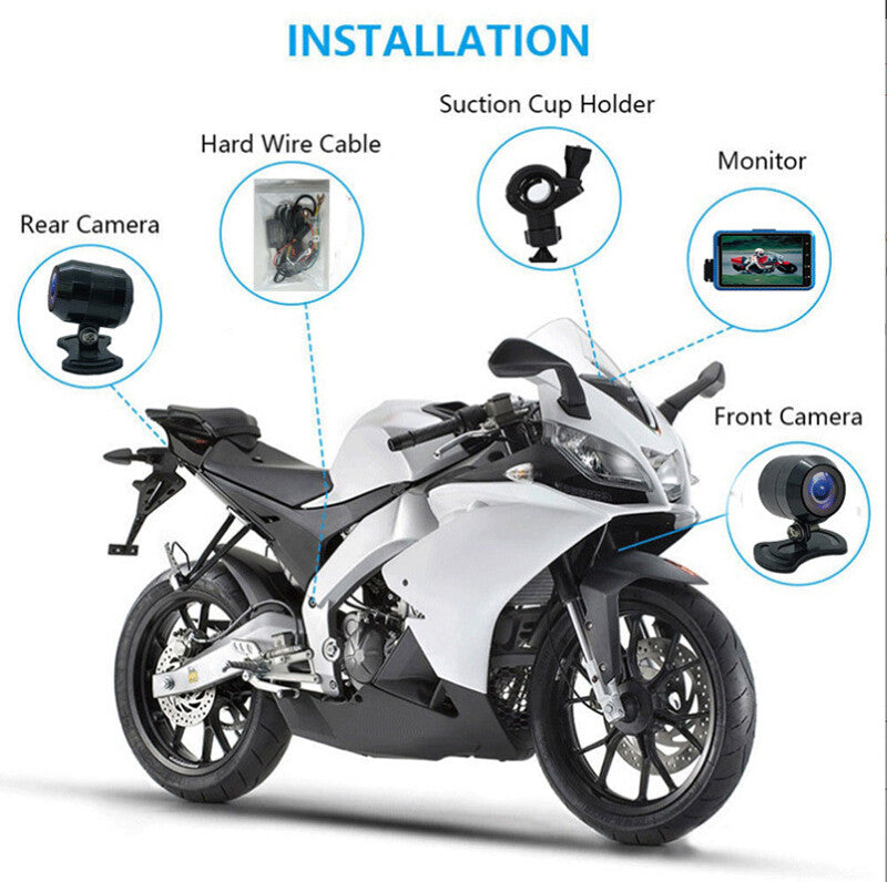 1-piece motorcycle 3-inch LCD waterproof dual-lens DVR camera recorder kit - n