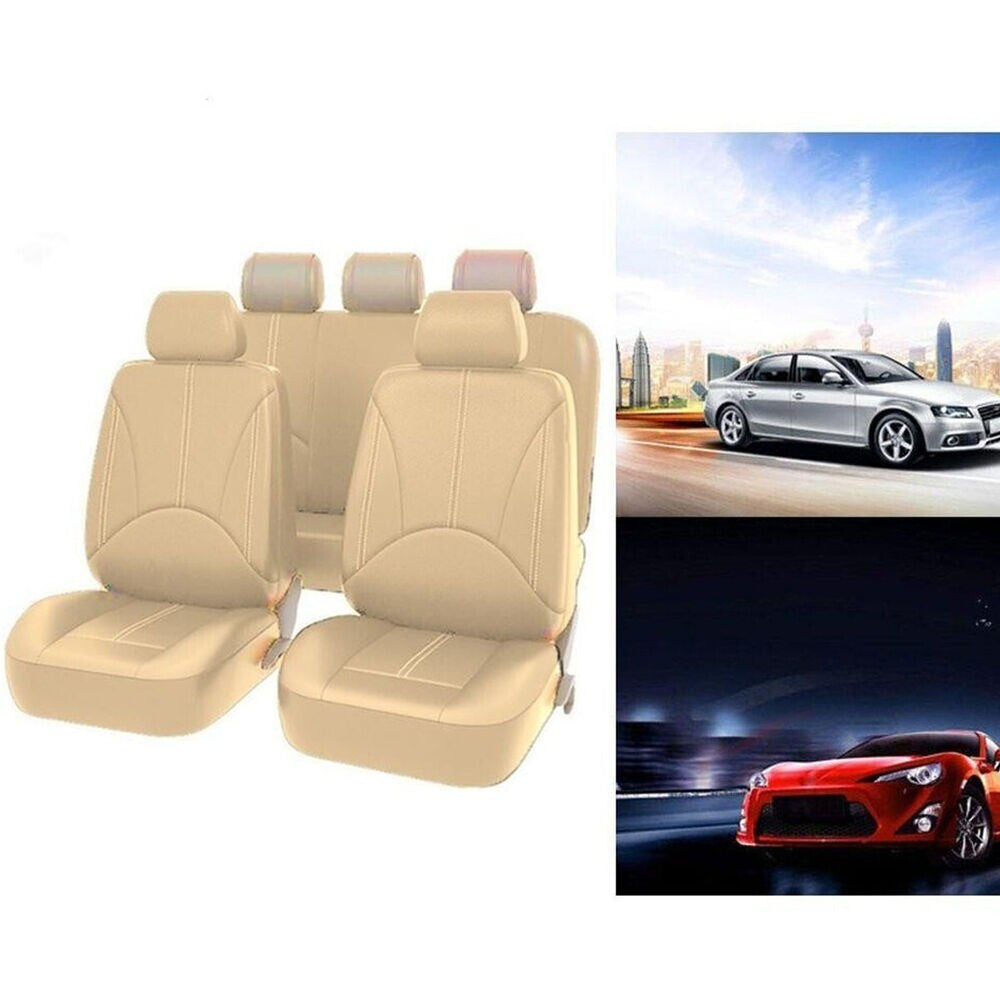 Car for Seat Covers Full-Set Leather Auto Chair Cushion Protectors Breathable Beige n