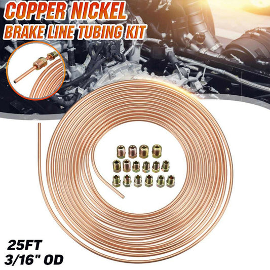 Copper-Nickel Brake Line Tubing Kit 3/16in OD 25 Foot Coil Roll W/ Fittings