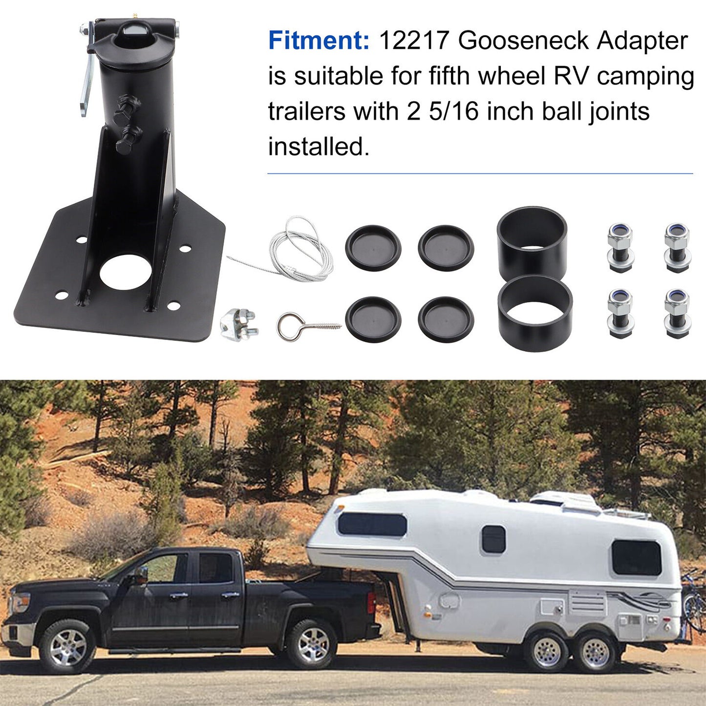 12-17 inch adjustable fifth (5th) wheel for campervan/RV adapters to hang on gooseneck Q
