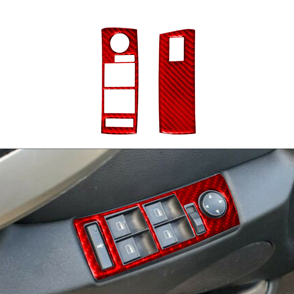 2X Red Carbon Fiber Front Window Regulator Trim for BMW X5 2000-2006 Type B
