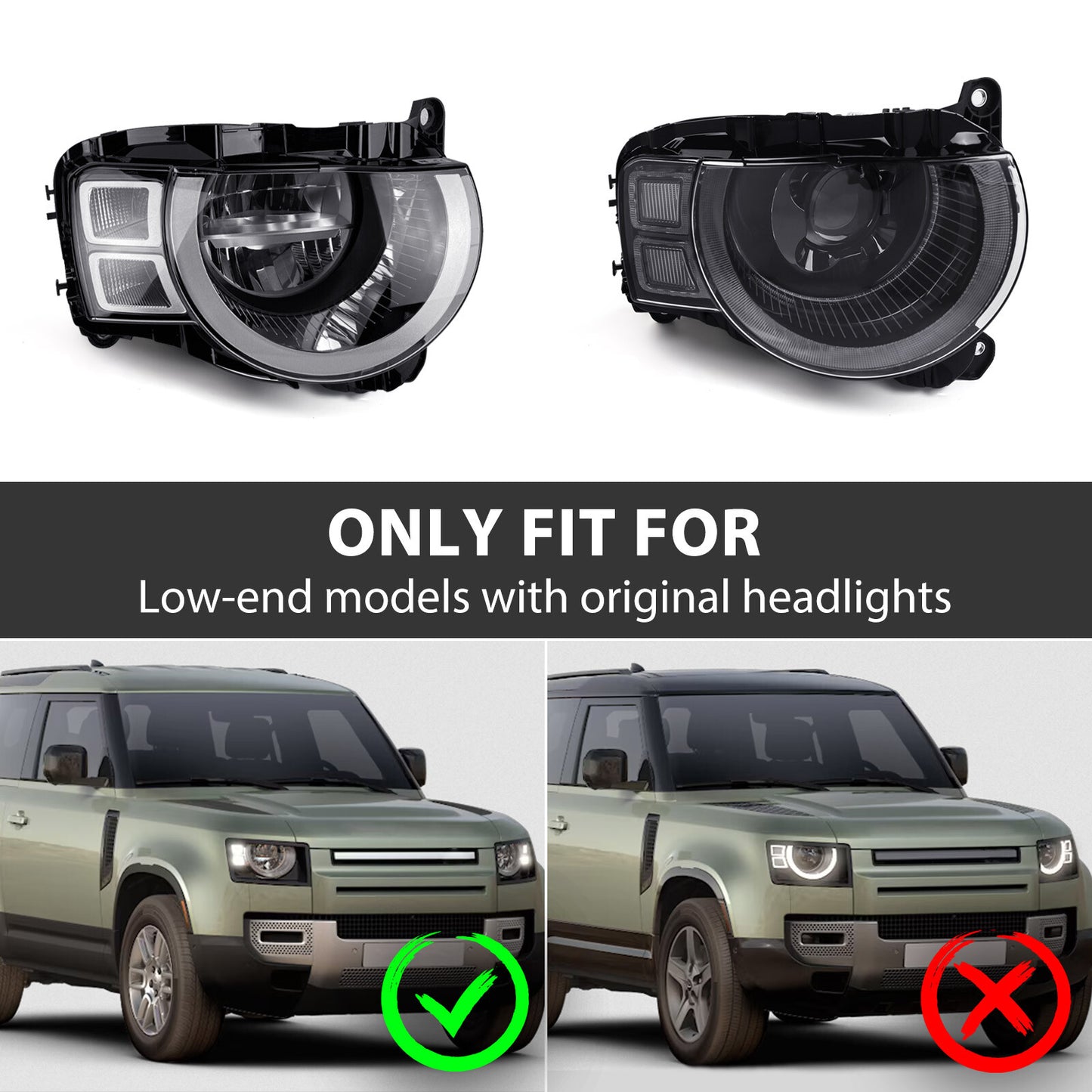 Pair LED Matrix Headlights for Land Rover for Defender 2020 2021 2022 Headlamp LHRH