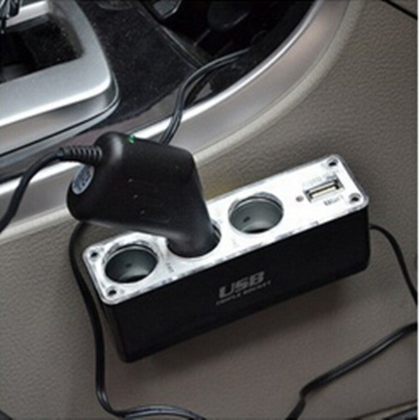 Car Cigarette Lighter Splitter Power Supply Adapter Charger Triple Socket 1 USB