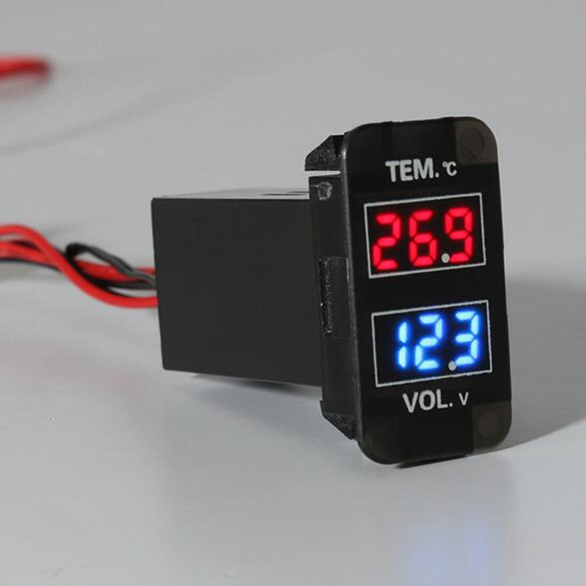 Automotive LED Digital Voltmeter/Temperature Voltmeter Monitor for Toyota /Black Q