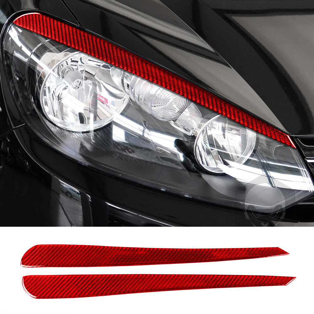 2¡ÁRed Carbon Fiber Headlight Eyelids Eyebrow Trim for VW for Golf 6 VI MK6 2009-2012