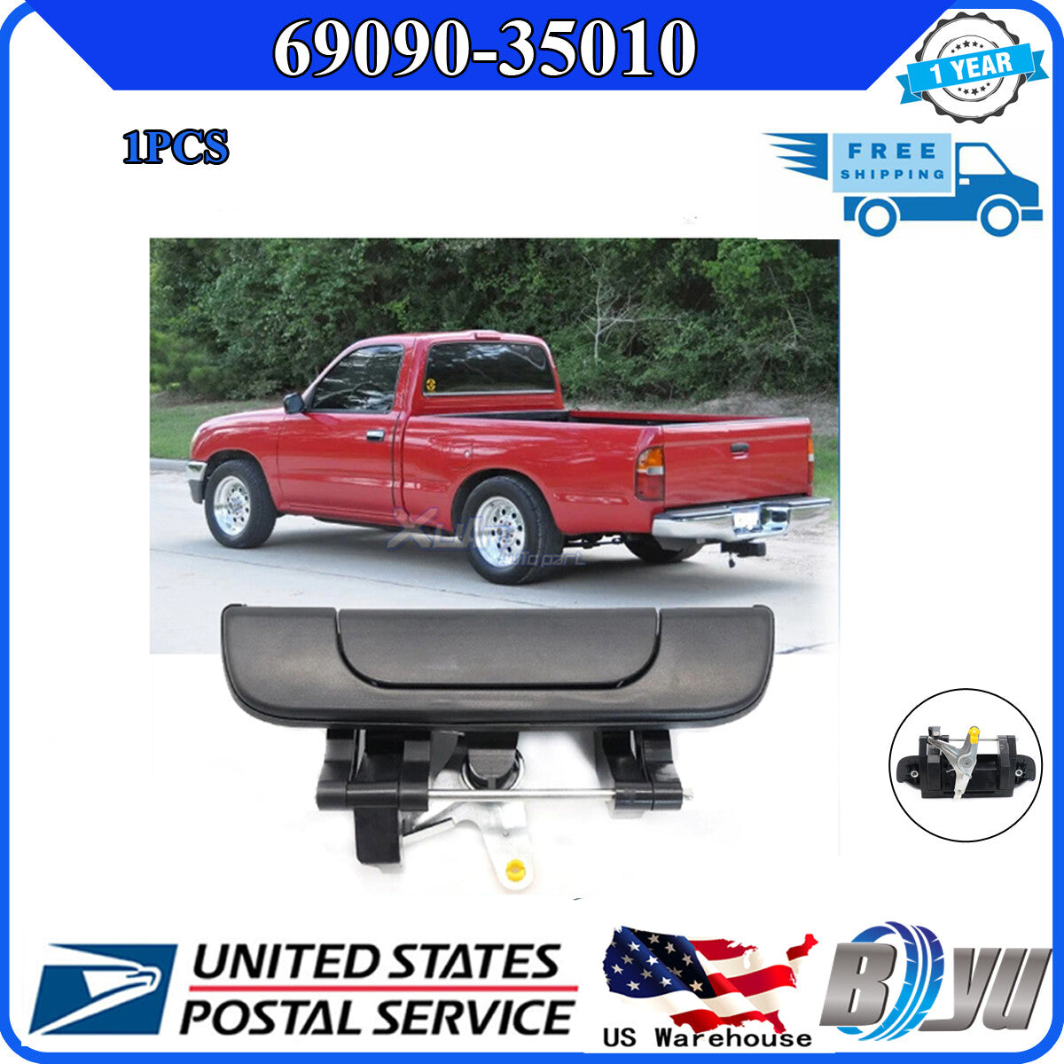 Black tailgate handle for Tacoma pickup truck 95-04 rear 69090-35010- v