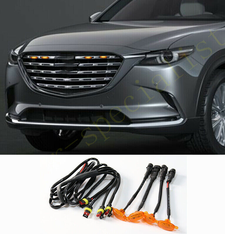 4pcs for Mazda CX-9 CX9 2021 Car Front Grille LED Amber Light Style Cover Q