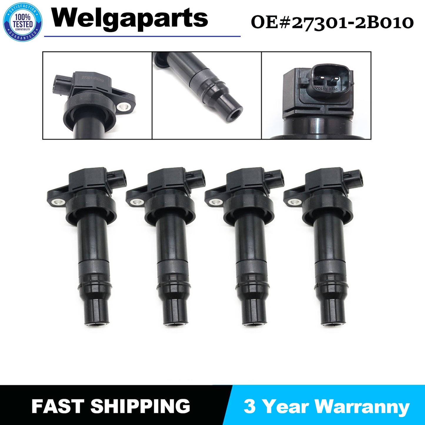 4x27301-2B010 for Kia Soul for Hyundai Accent for Veloster Rio 1.6L L4 Ignition Coil New