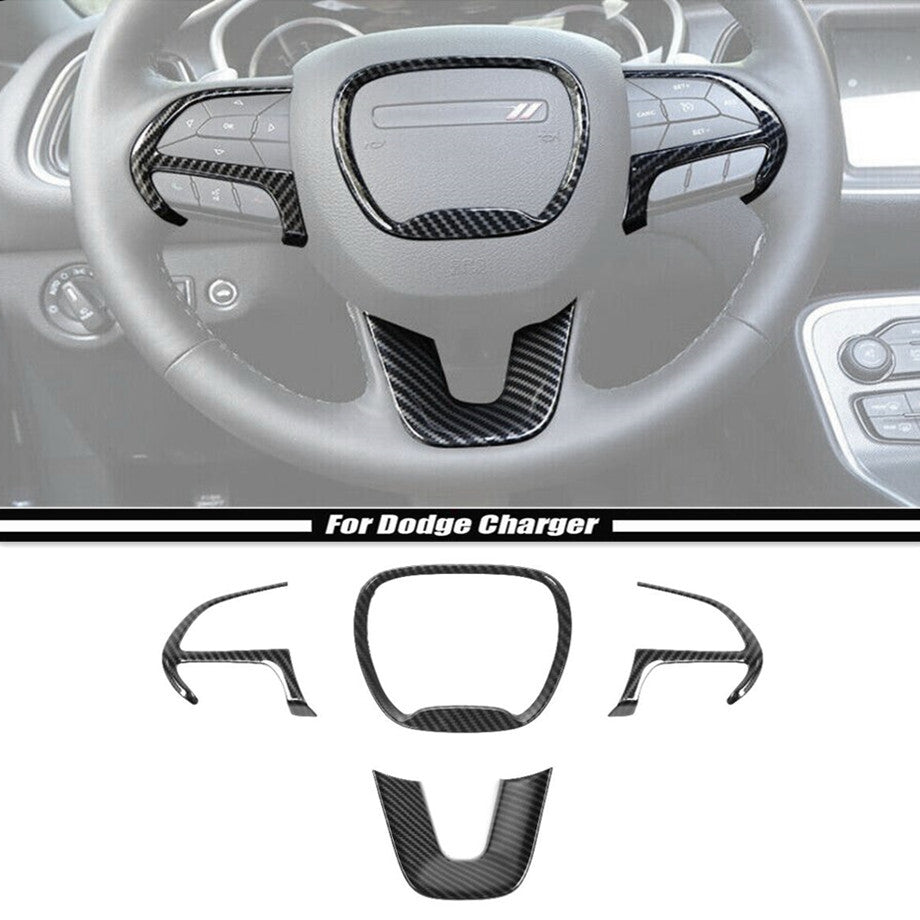 For 2015 - 2023 for Dodge Charger Carbon Fiber Steering Wheel Cover Trim Bezel Decor v