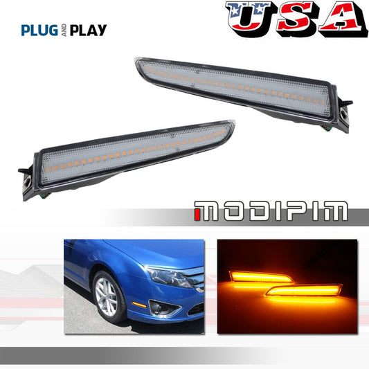 2 Clear Lens Amber LED Front Bumper Side Marker Lights for 2010 - 2012 for Fusion - v
