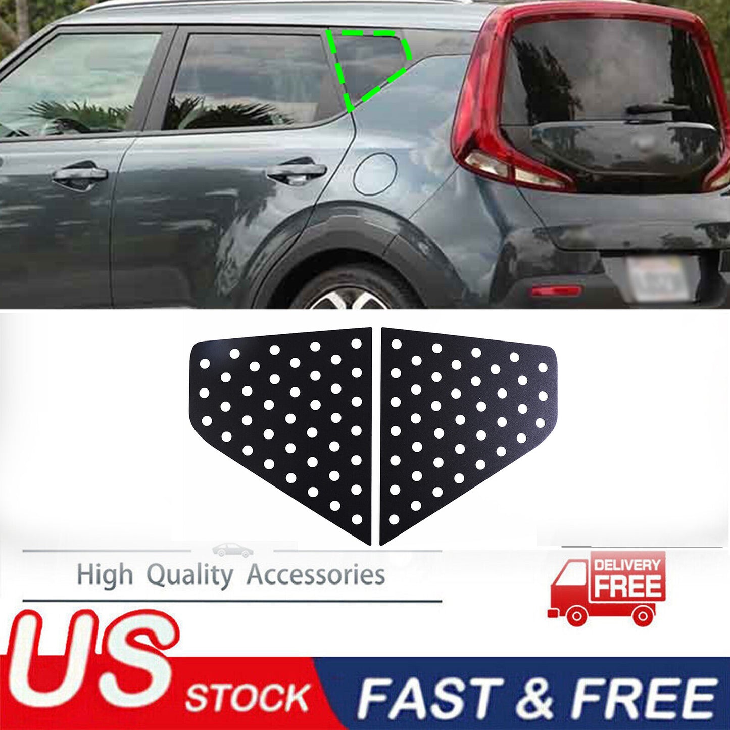 Alloy 25-cent side rear window vent cover for Kia Soul 2019 - 2022 2X- n