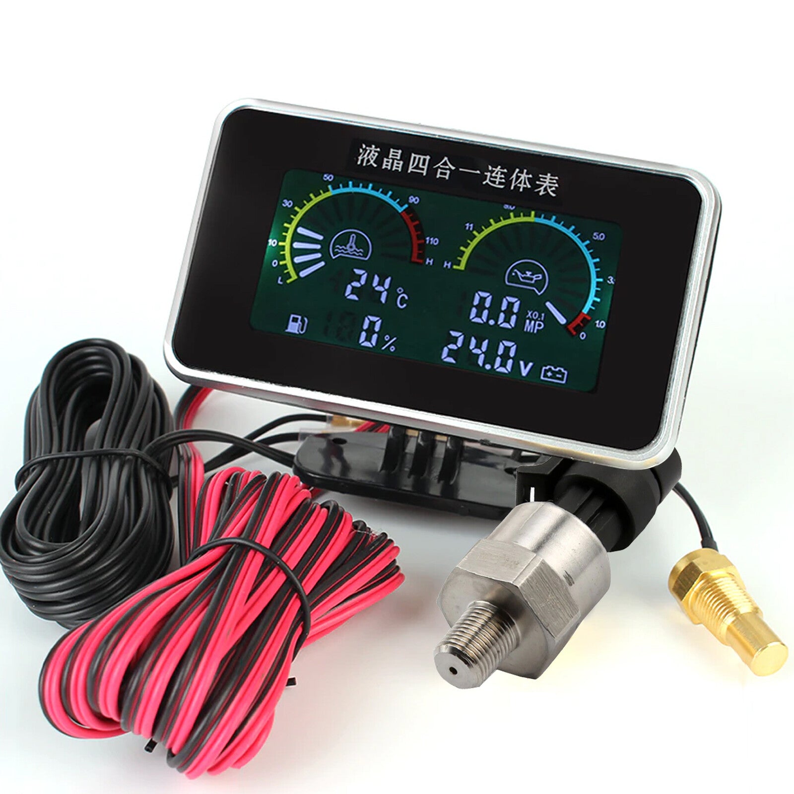Digital Oil Pressure Voltmeter Water Temp Fuel Gauge w/ 1/8 NPT+10mm Sensor N5M4 Q