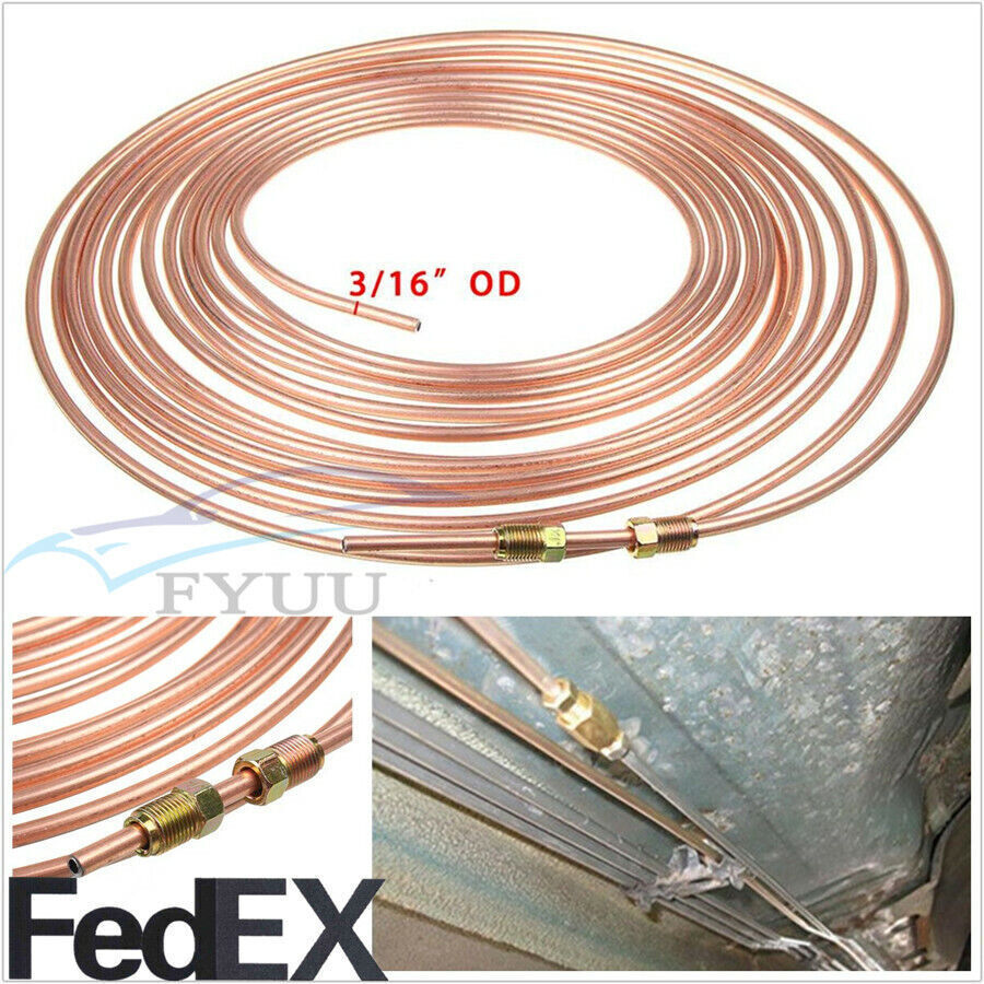 Car for SUV 25ft Copper Nickel 3/16 OD Brake Line Tubing With 16 Assort Fitting Nut Q