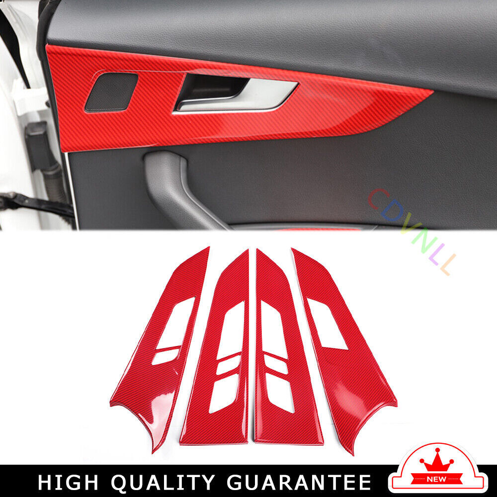 Car Inner Door Panel Cover Trim 4PCS Fit for Audi A4L 2017-2019 Red Carbon Fiber