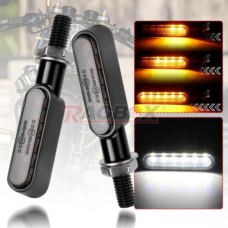2X Motorcycle LED Turn Signal Running Blinker Light Sequential DRL Amber/White