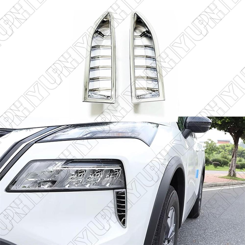 2Pcs Chrome Headlight Front Bumper Trims Cover for Nissan Rogue 2021 2022 2023