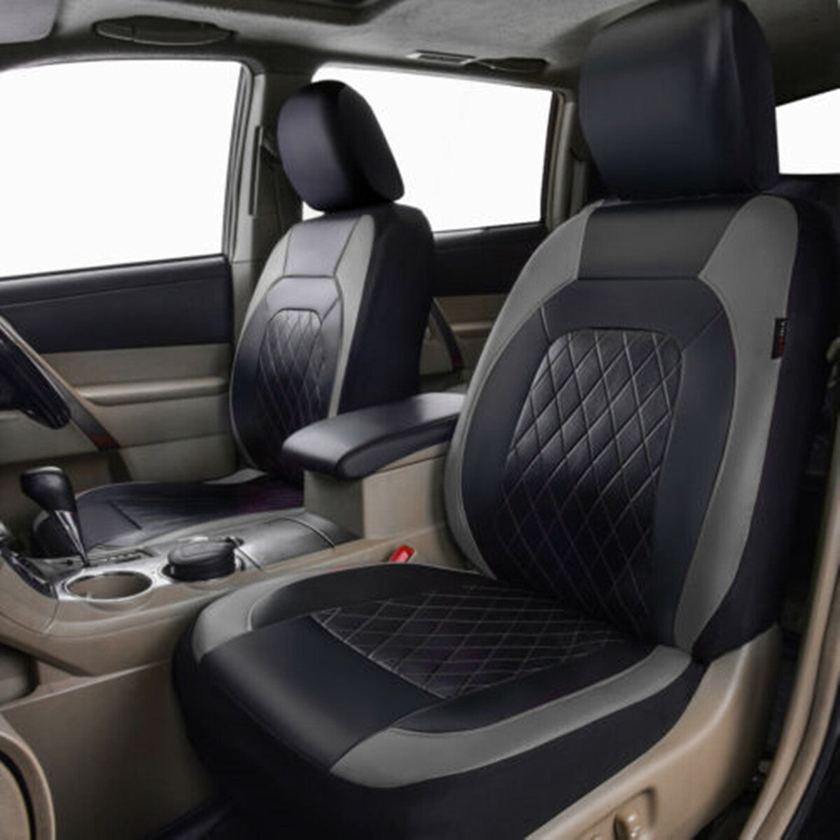 Black/Gray Car Front for Seat Covers PU Leather Cushion for SUV Truck Van Waterproof Q