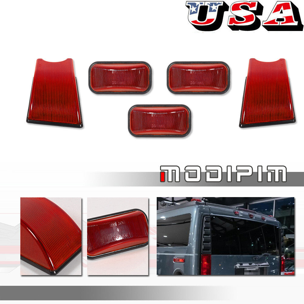 5 Pack Red Top Roof Running Light Housing for 2003-2009 for Hummer H2 SUT SUV - v