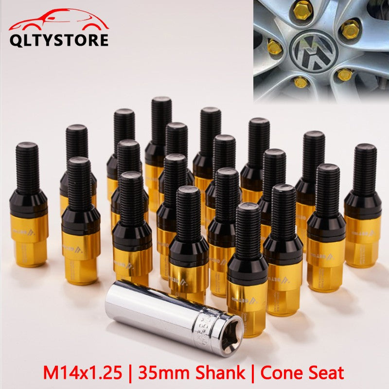 20x M14x1.25 Wheel Lug Bolt 35mm Shank Cone for Seat Stud for Most Aftermarket Gold Q