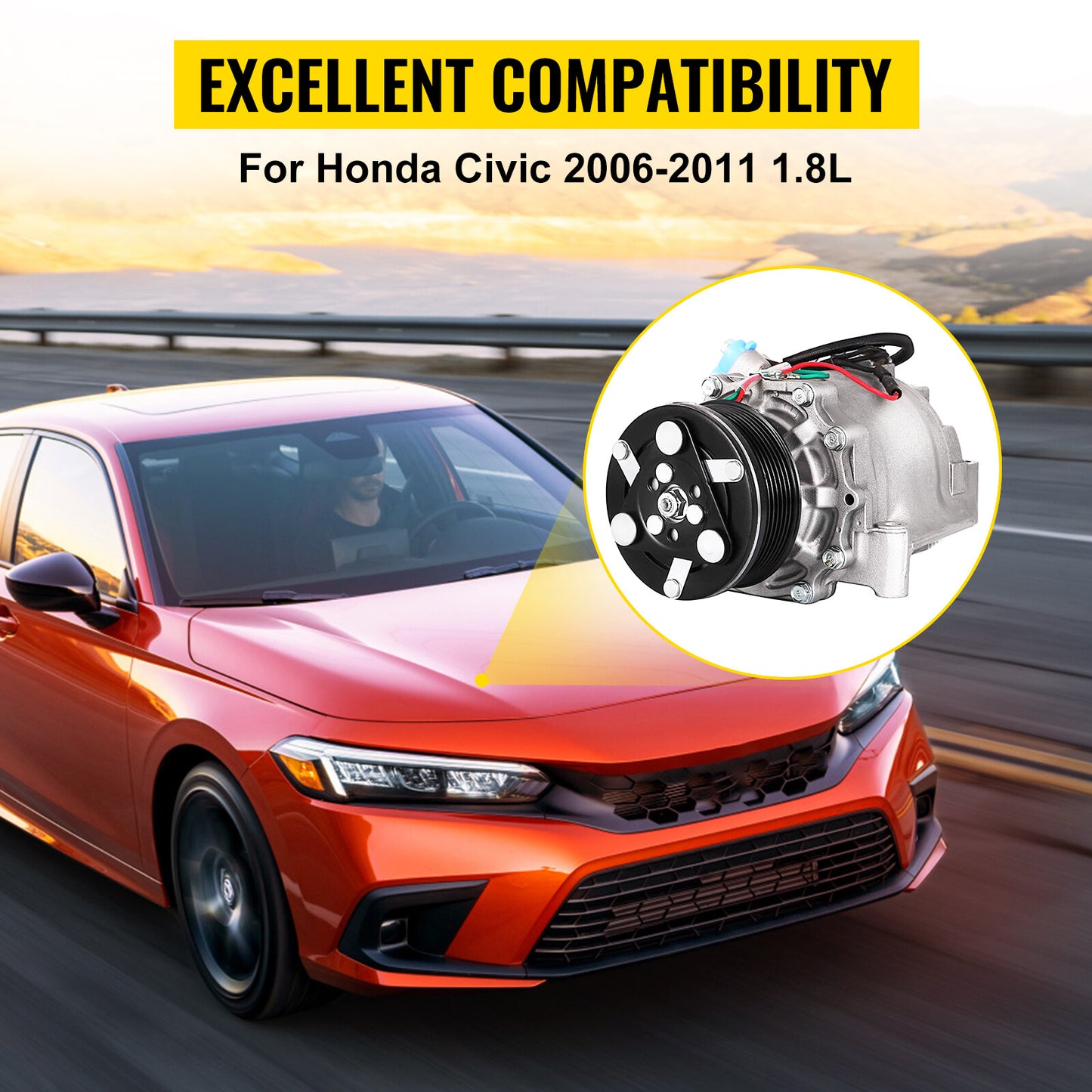 A/C AC Compressor w/ Clutch Fit for Honda for Civic 1.8L 2006-2008 2009 2010 2011
