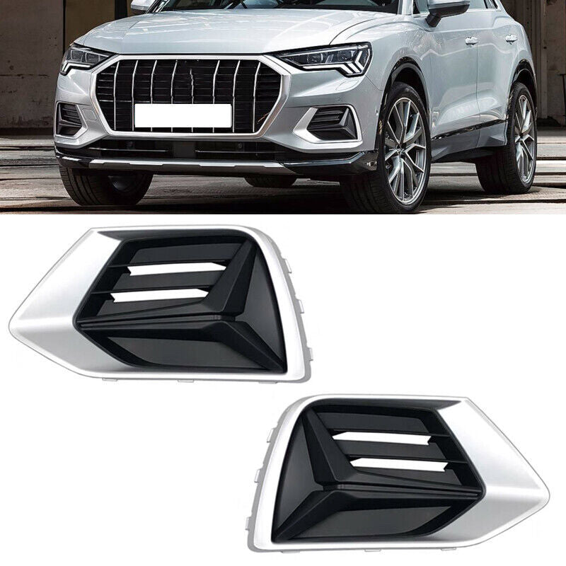 Pair for Audi Q3 2019-22 Black ABS Front Bumper Grille Fog Lamp Light Cover Trim