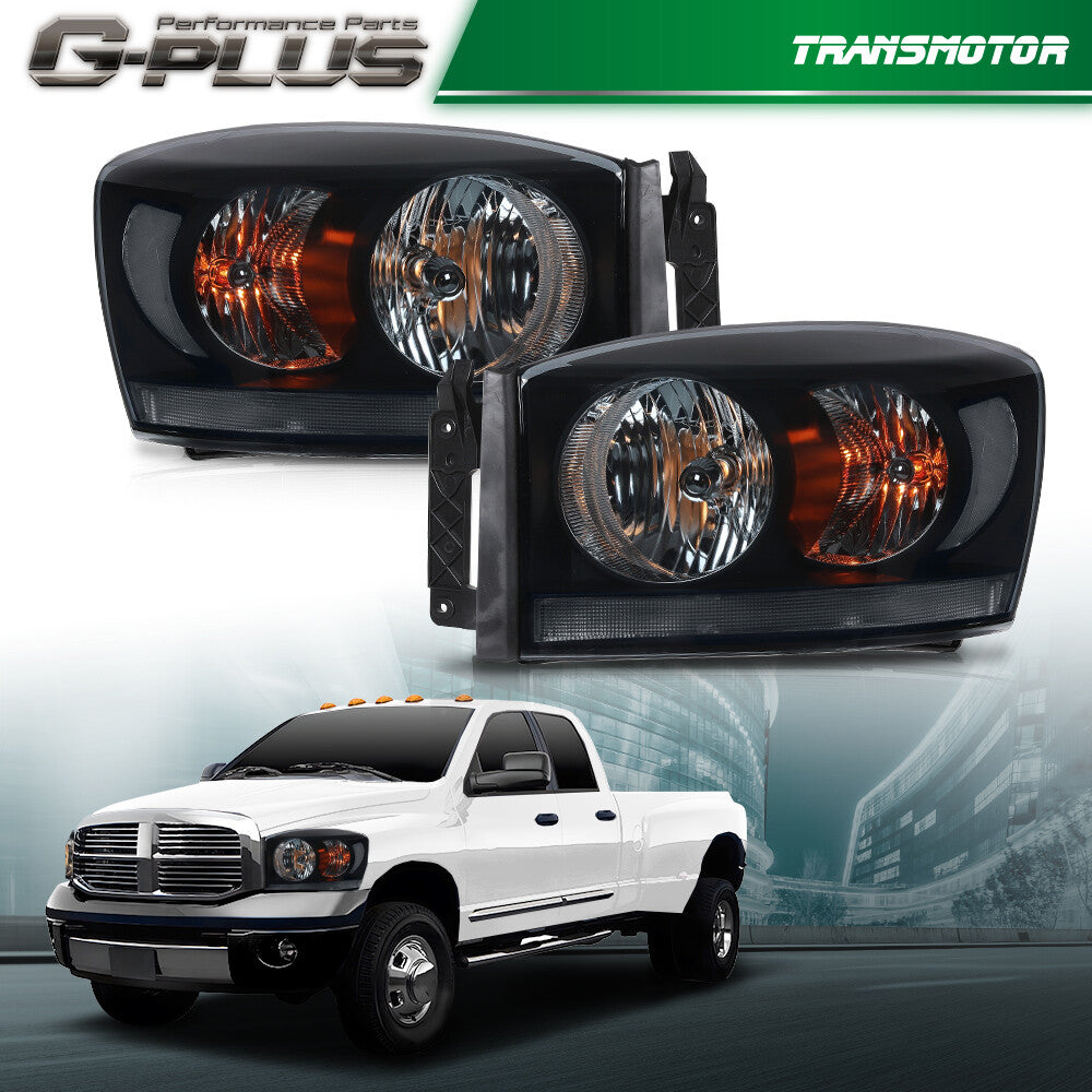 Fits 2006 07 2008 for Dodge for Ram 1500 2500 3500 Smoke Lens Black Headlights - v