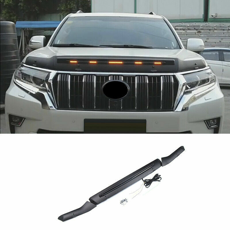 For Prado 18-21 Black LED Front Bug Shield Hood Deflector Bonnet Protector Cover