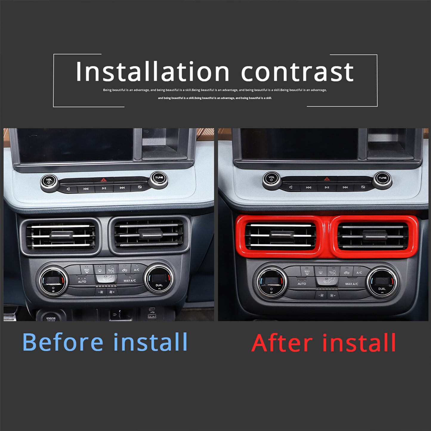 Red ABS center air socket frame cover trim accessory for Maverick 2022- n