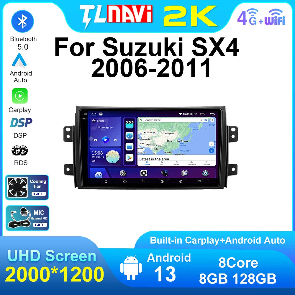 Android Auto CarPlay Car Radio for Suzuki SX4 2006-2011 GPS Stereo Player Screen