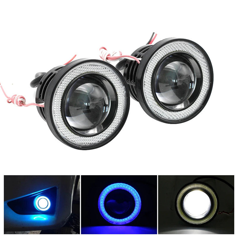 1Pair Car Angel Eyes Fog Lamp 3.0 Round LED Driving Running Super Light Blue