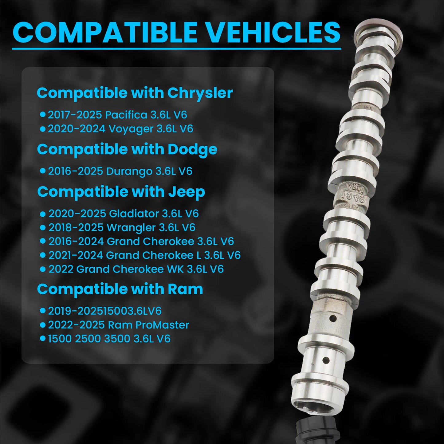1X 5047912AD Left Side Intake Camshaft for 16-24 for Chrysler for Dodge for Jeep for Ram 3.6L V6