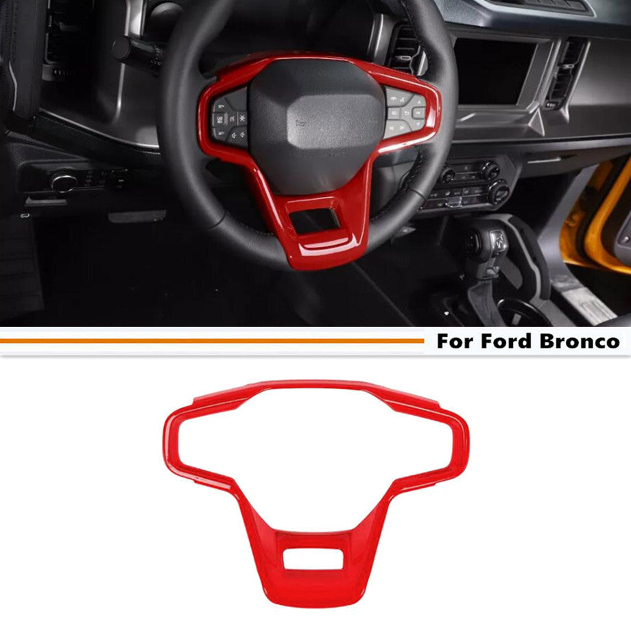 Fit For 2021 - 2024 Bronco ABS Red Interior Steering Wheel Cover Trim Bezel v