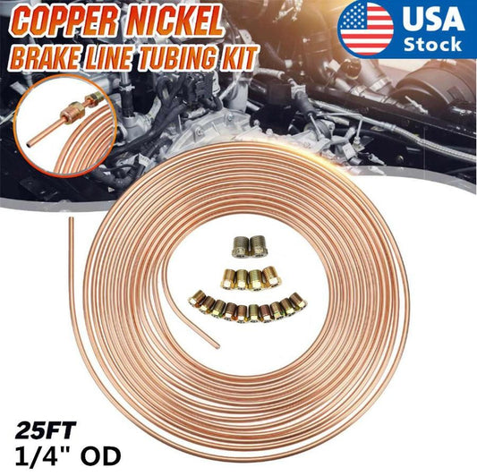 Brake Line Kit 25 FT teel Zinc + Copper Nickel Tube Roll  Fittings 1/4 Inch Q