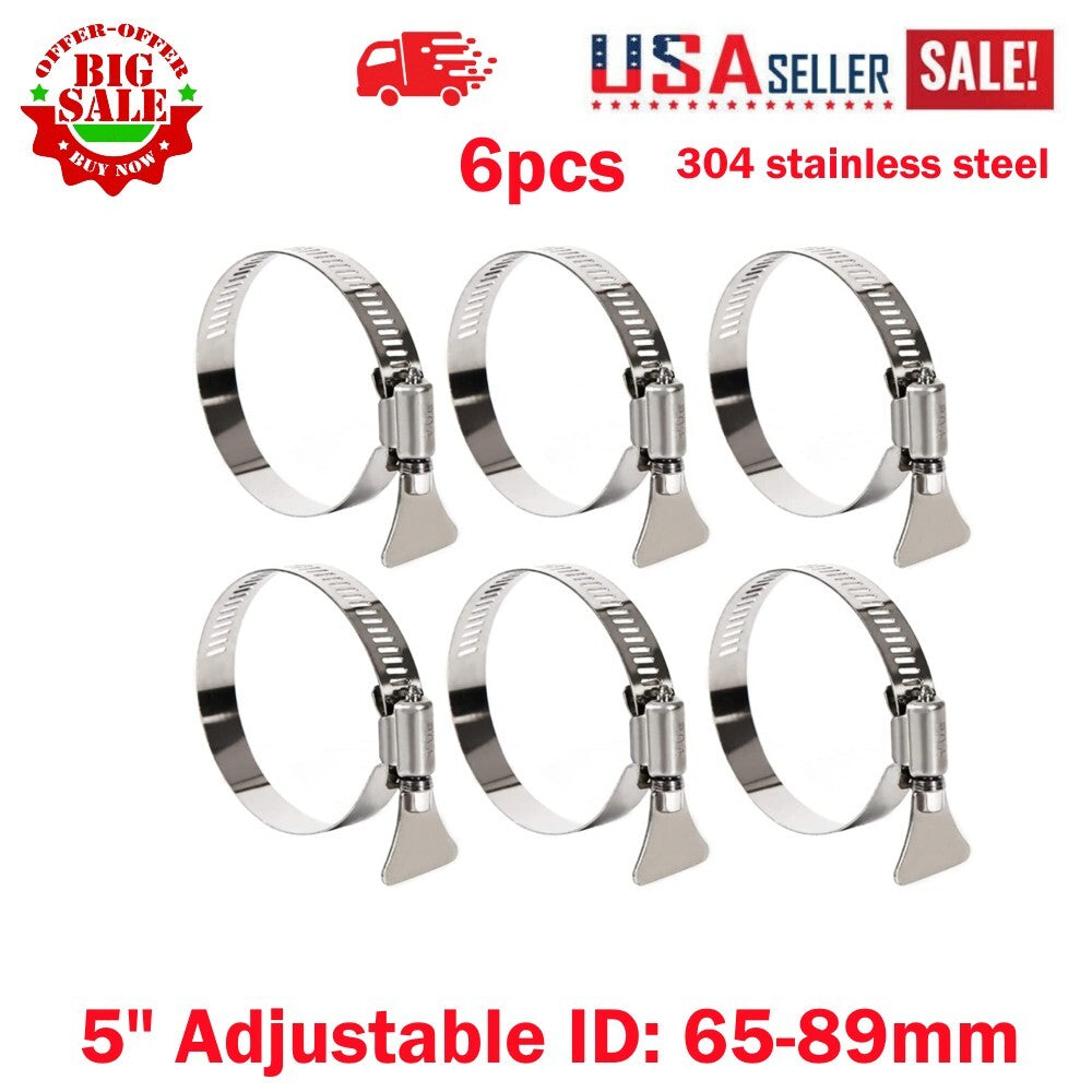 5-inch hose clamp, heavy-duty thumb screw hose clamp, worm gear clamp, adjustable 6-piece set.