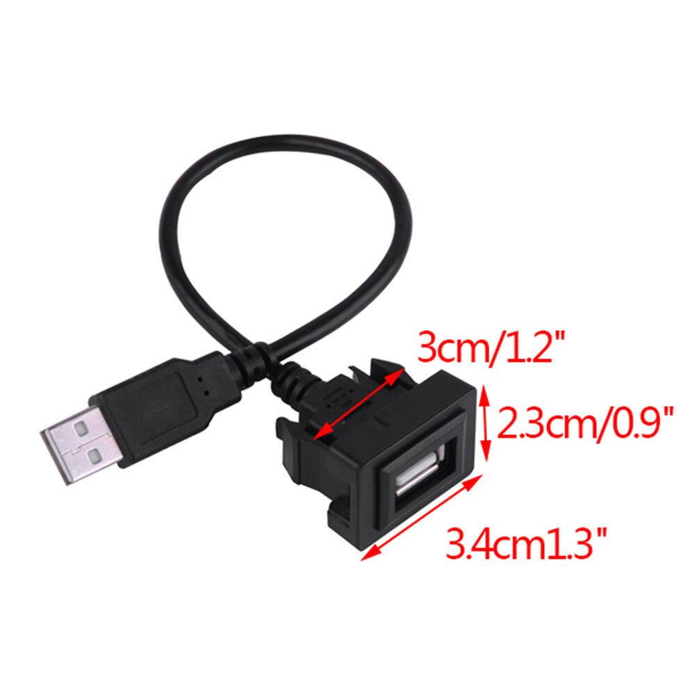 Dashboard Flush Mount Male Female Socket Extension Cable Black Fit for Toyota