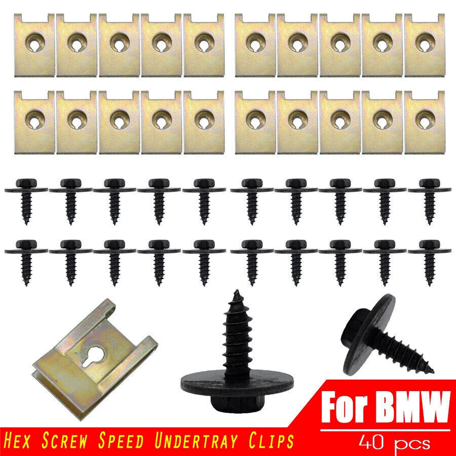 40 Pcs Car Chassis Engine Guard Metal Screw U-shape Clip Set for BMW E46 E92 E90 Q