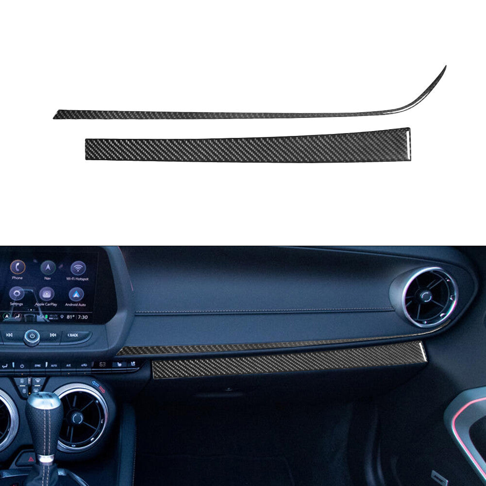 2X Dashboard Lower Trim Strip Cover Carbon Fiber for Chevrolet Camaro 2016-2018