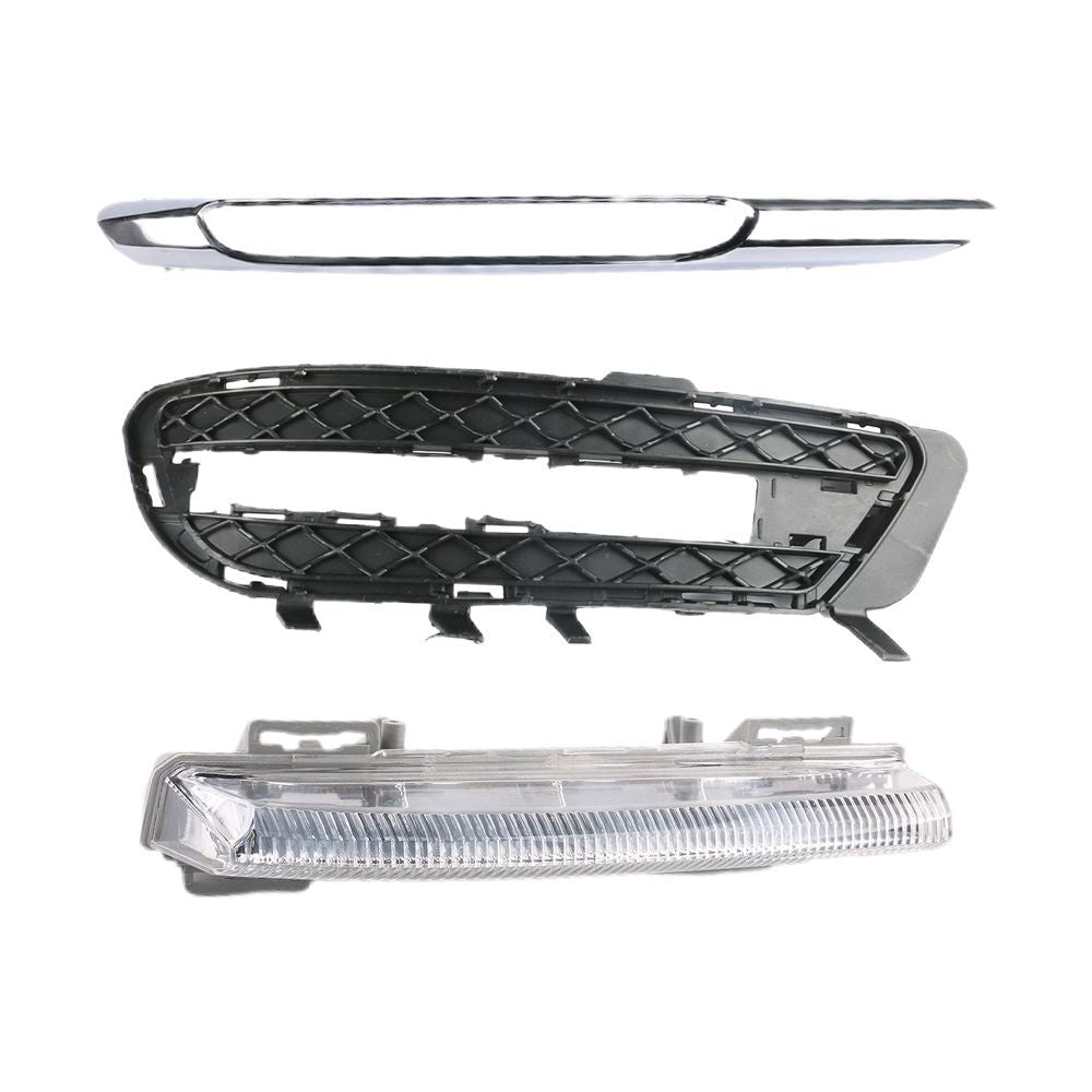 3X Bumper Fog Light Lamp + Grille Trim Right Set For 2012-2013 W212 E350 E550