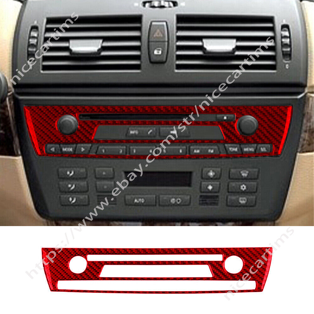 Fit for BMW X3 E83 2004-10 Red Carbon Fiber Central Control CD Switch Panel Trim