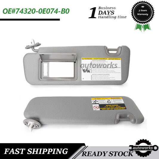 74320-0E074-B0 Left Driver Gray Sunvisor W/Light for Toyota Highlander 2014-2019