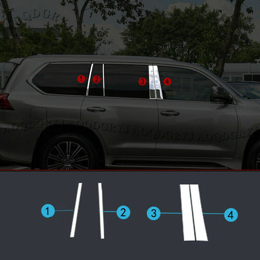 for LEXUS LX570 2016-2021 Chromed Steel Window Pillar Panel Trim Moulding Covers
